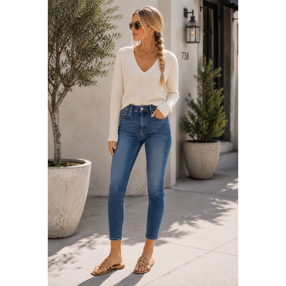 Mother High Waisted Looker Crop‎ Skinny Jeans Pardon My French Blue Size 29